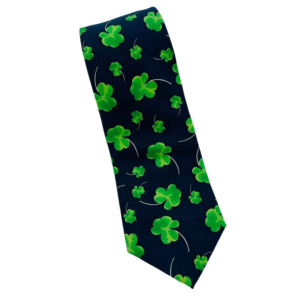 Parquet Mens St. Patrick Day Navy Blue Green Shamrock Irish Novelty Fun Tie